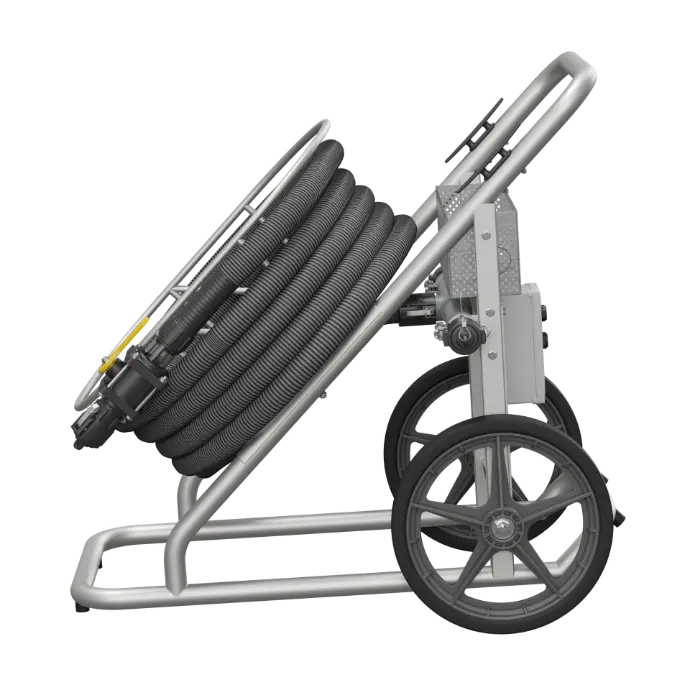 Remote pump-out hose cart by M-Tech for marina sanitation systems