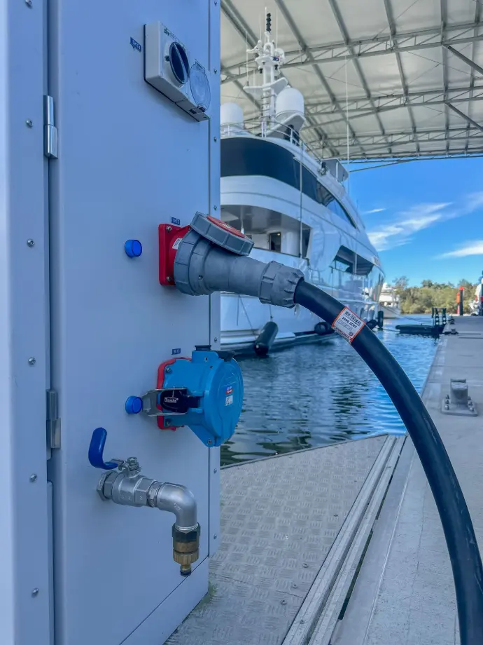 Superyacht power and water connections by M-Tech at The Boat Works